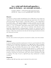 Première page de l'article 'Le 'relai œil droit - œil gauche' dans la lecture : un concept erroné...' par Frédéric Maillet